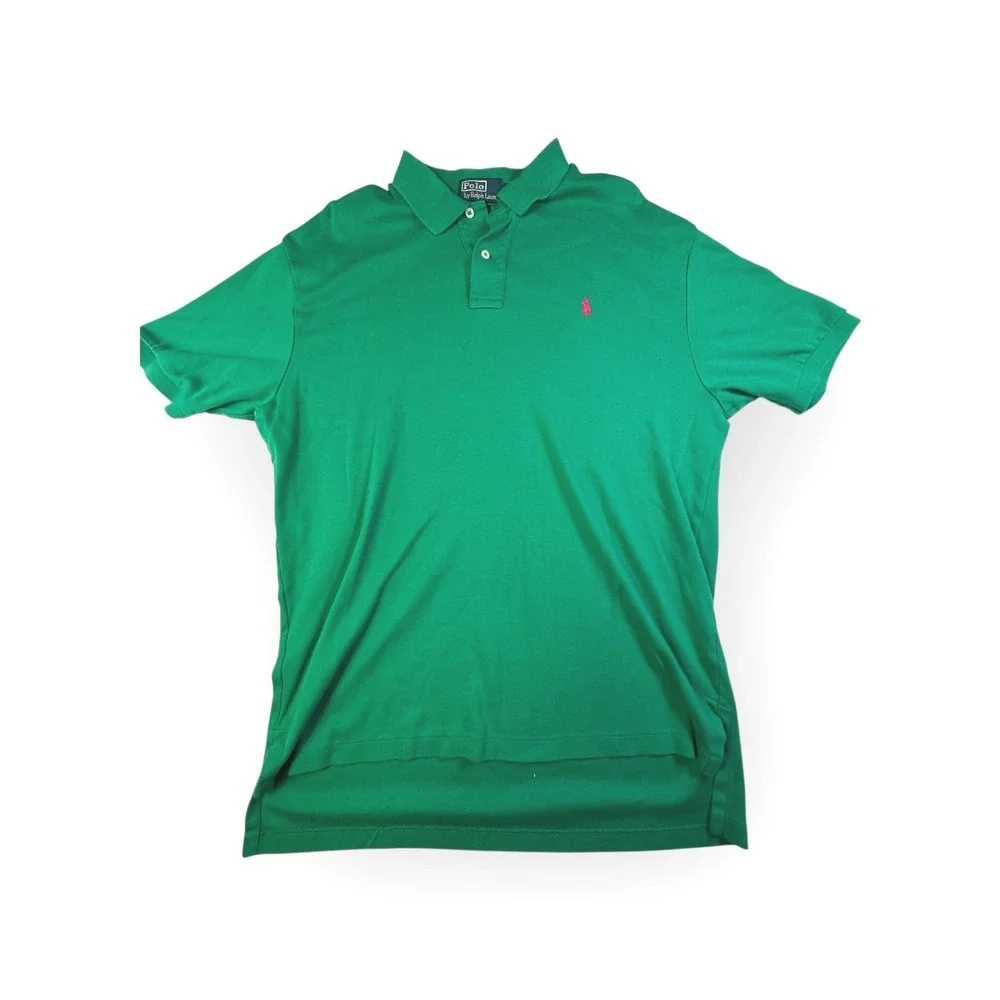 Polo Ralph Lauren‎ Green Short Sleeve Polo Shirt Men's Size L Pink Pony Logo
